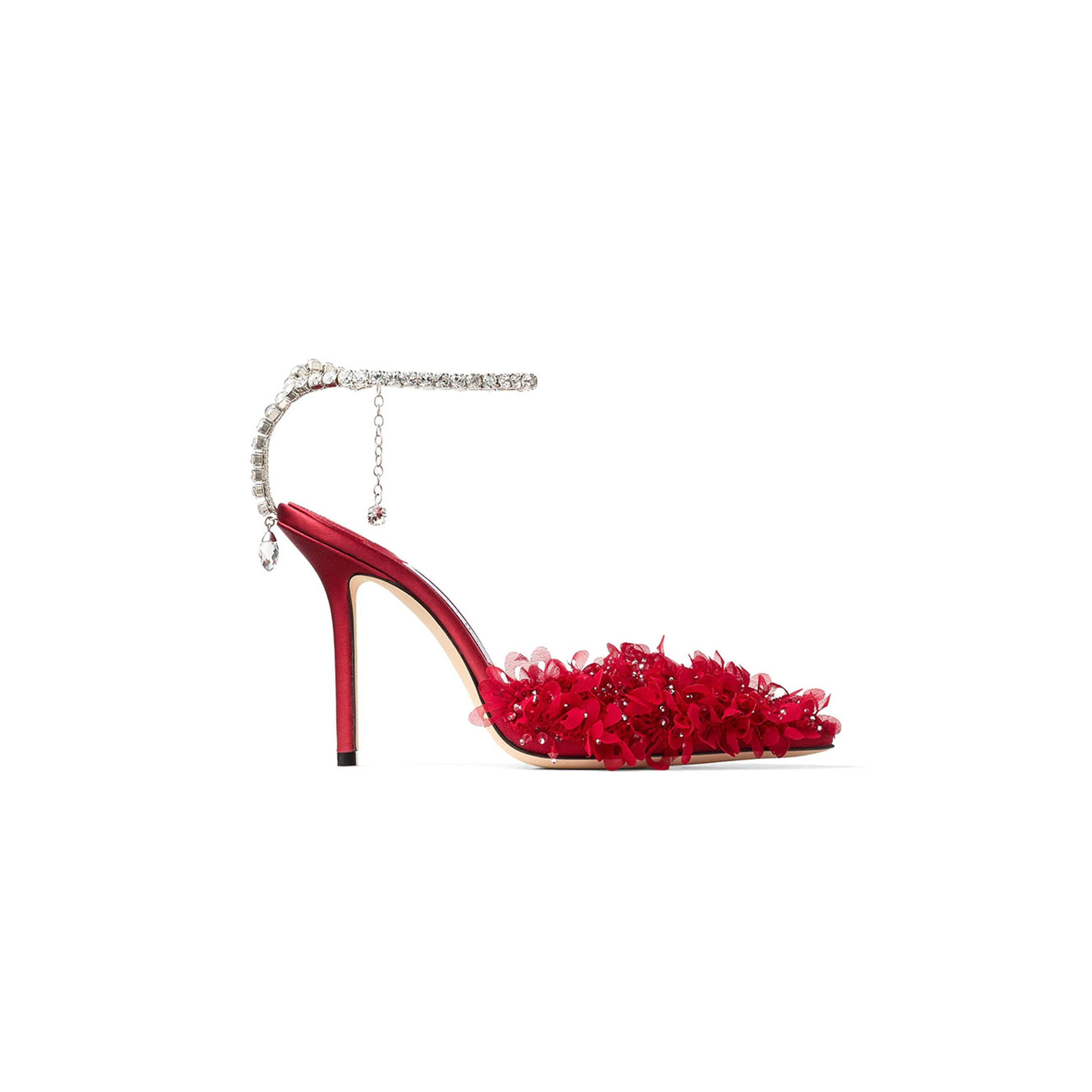 J1m*y Ch00 saeda 100ruby red mesh pumps with petal embroidery saeda100bsr